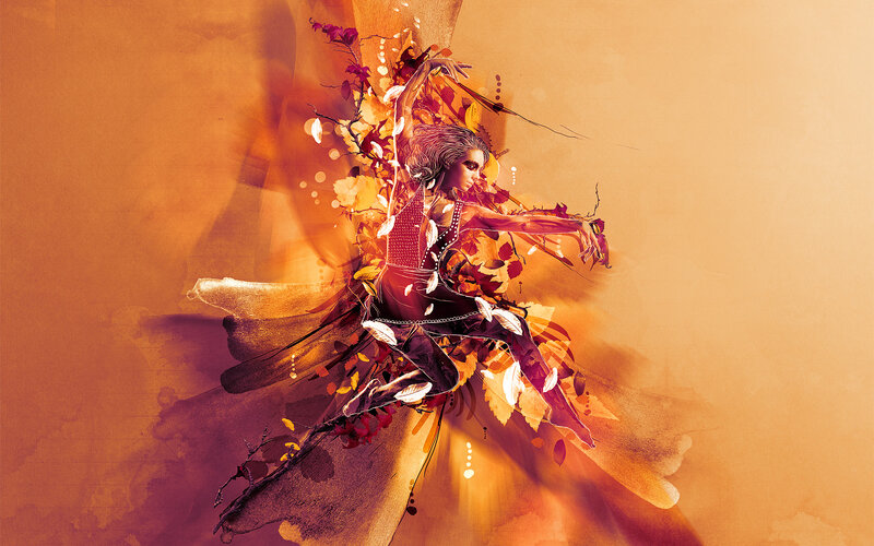 Woman Dancing with Autumn Leaves