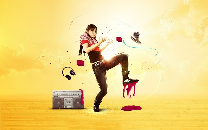 Woman Dancing with Boombox — Yellow