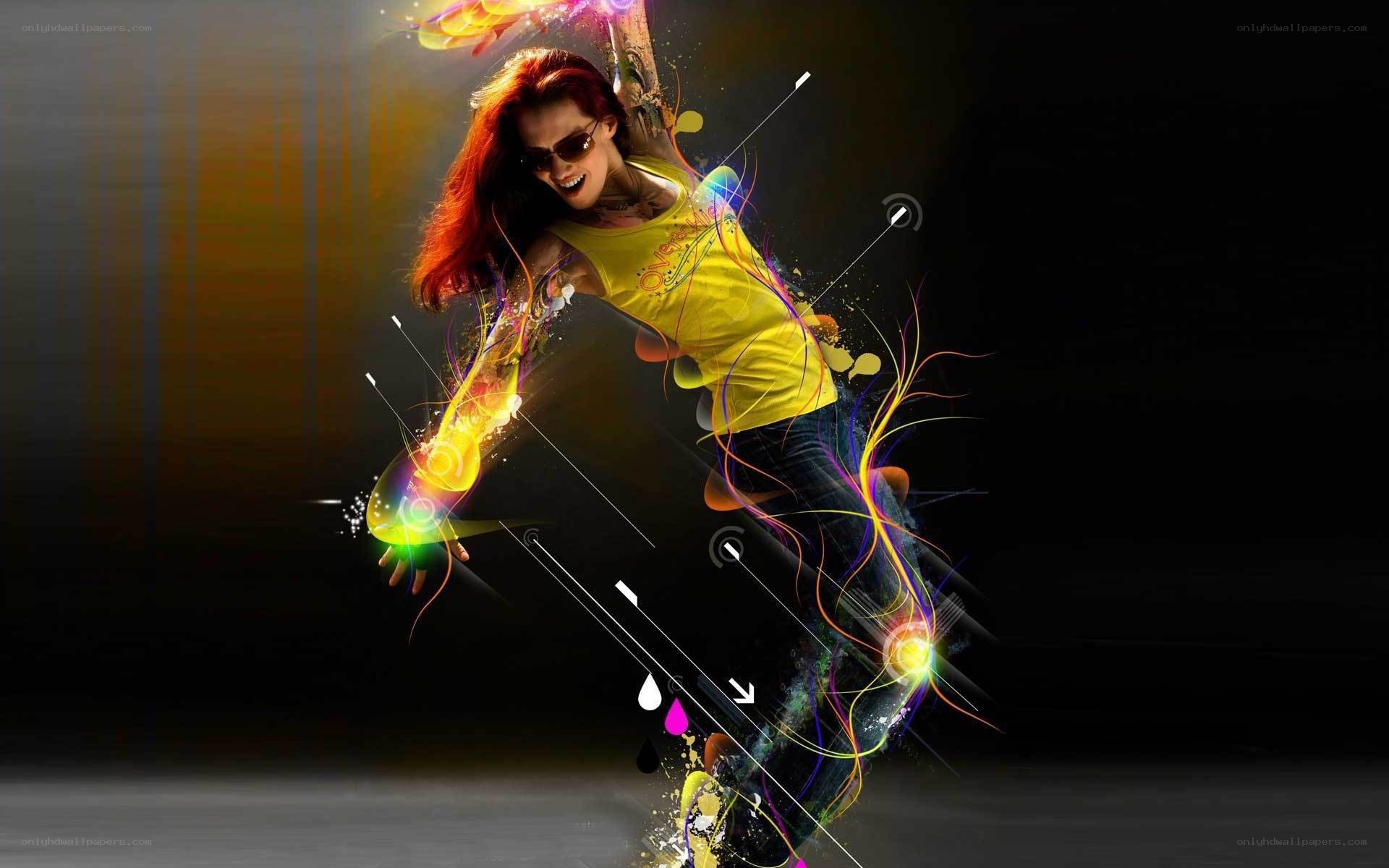 woman dancing with colorful effects