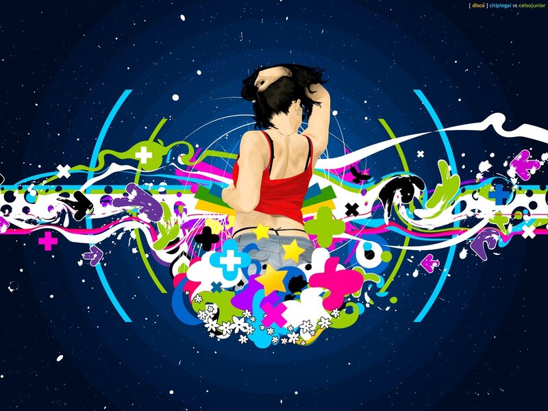 woman dancing with colorful graphics