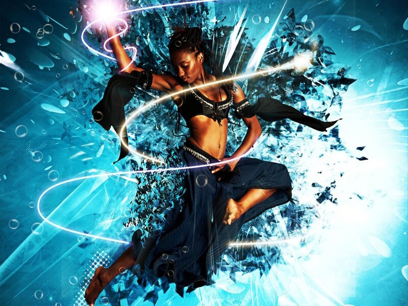 woman dancing with energy waves