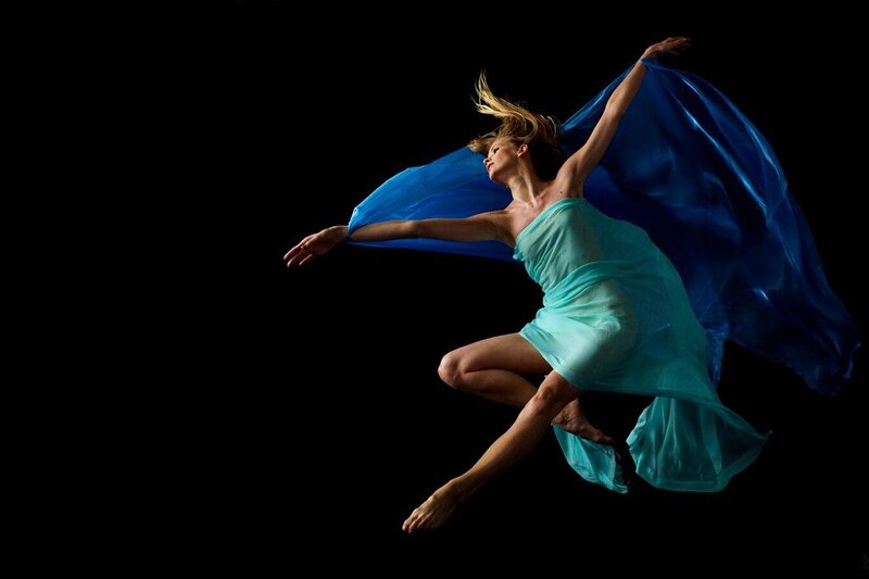 Woman Dancing with Fabric — Blue