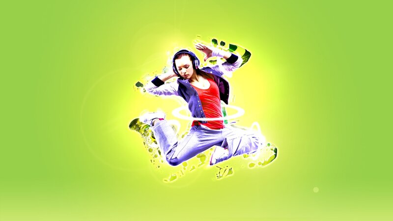 Woman Dancing with Headphones — Green