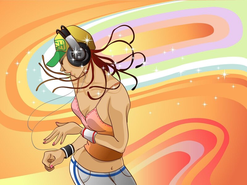 woman dancing with headphones