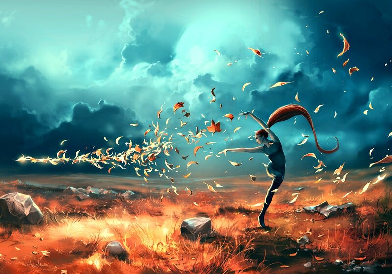 Woman Dancing with Leaves