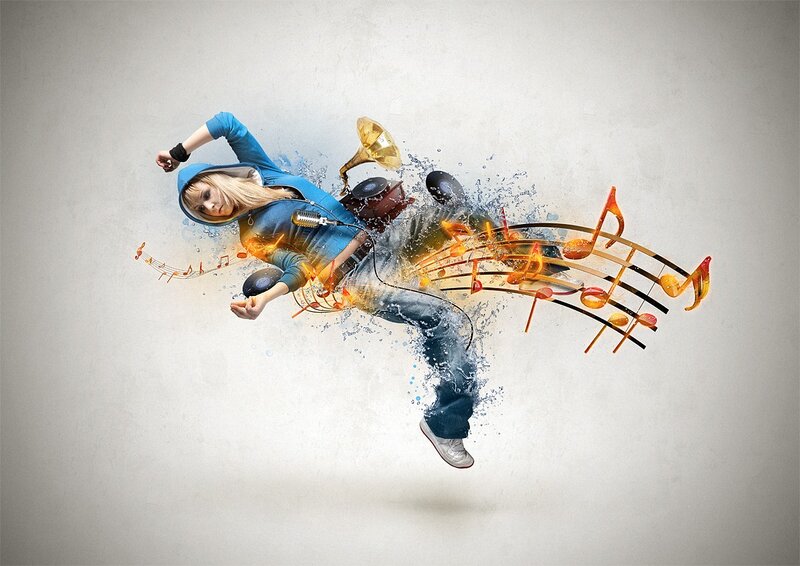woman dancing with music notes