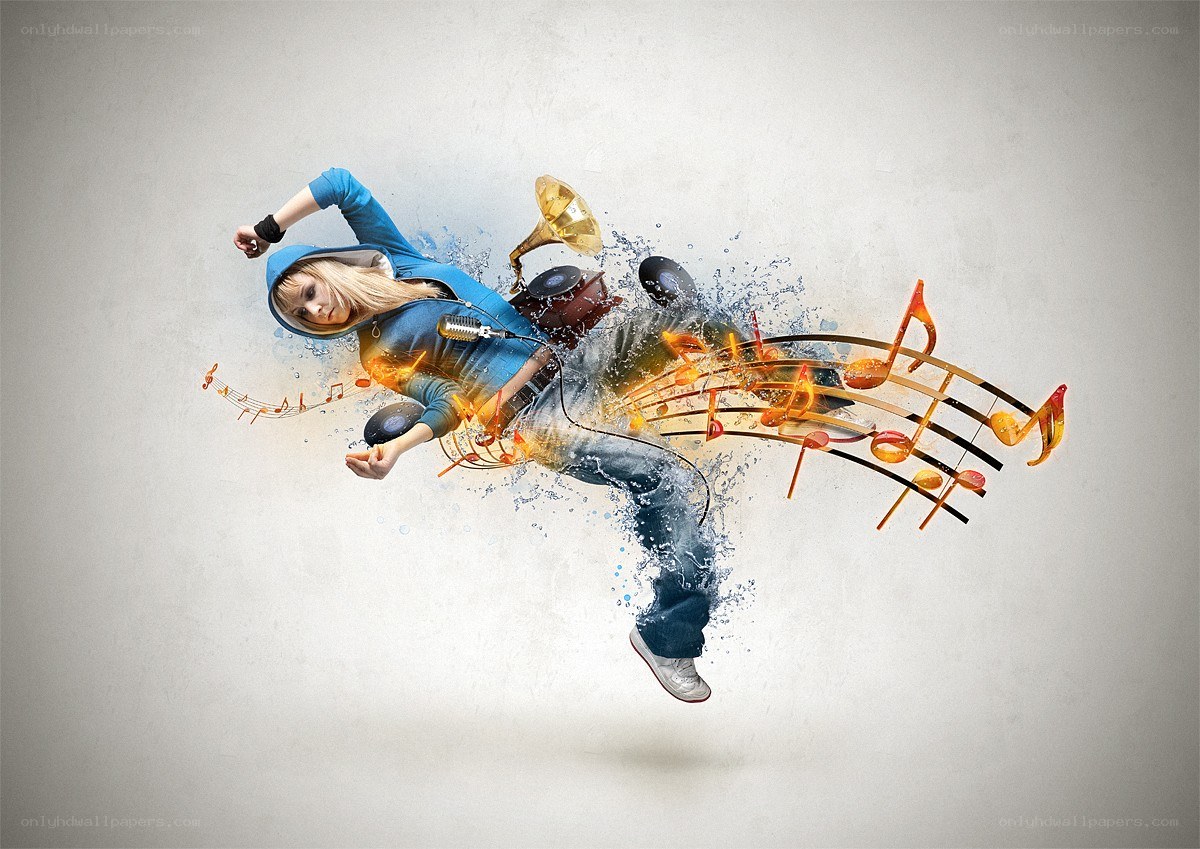 woman dancing with music notes