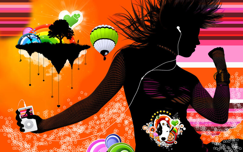 woman dancing with music player
