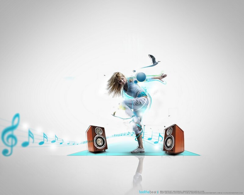 Woman Dancing with Music — White