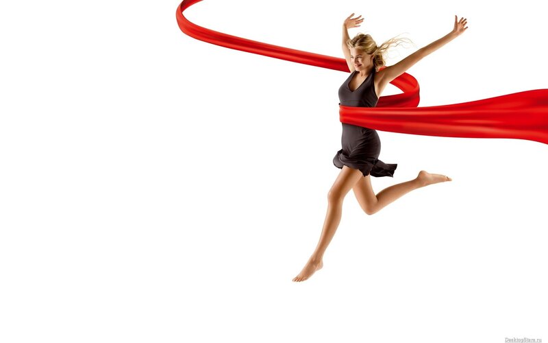 woman dancing with red ribbon