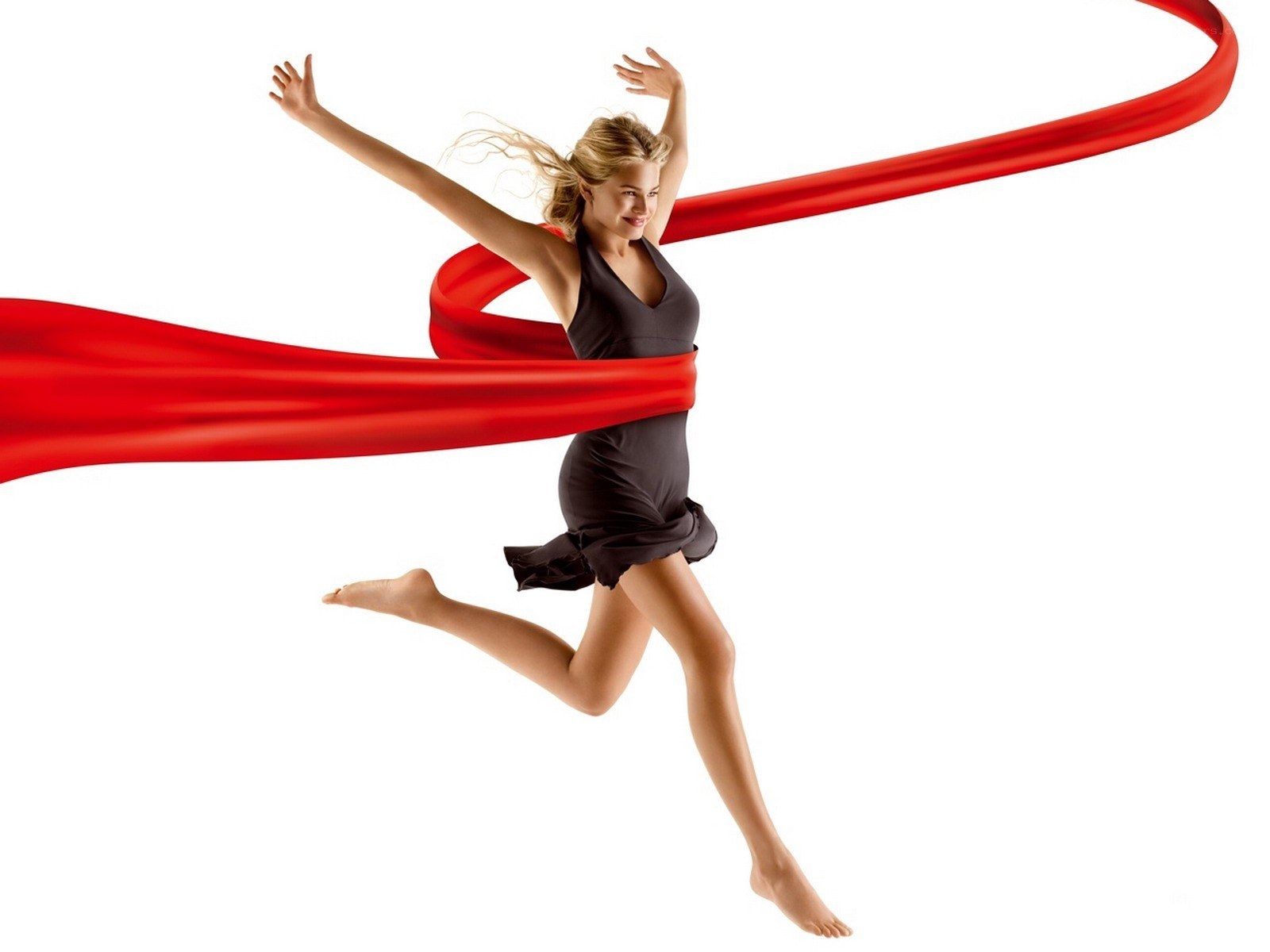 woman dancing with red ribbon