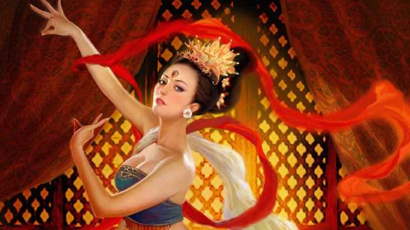 Woman Dancing with Ribbons — Red
