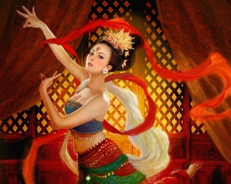 Woman Dancing with Ribbons
