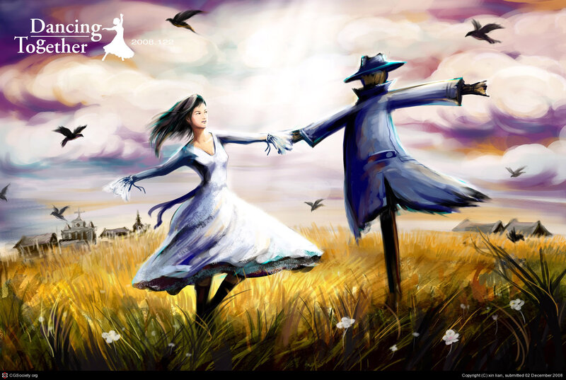Woman Dancing with Scarecrow