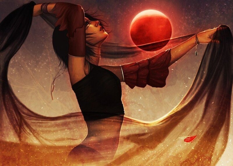Woman Dancing with Scarf — Red, Dramatic