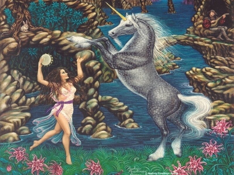 Woman Dancing with Unicorn — Blue
