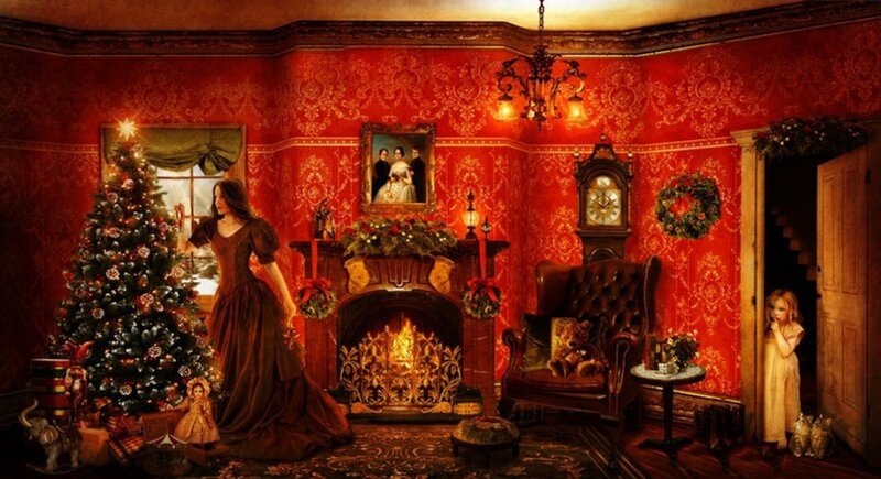 Woman Decorating Christmas Tree — Red