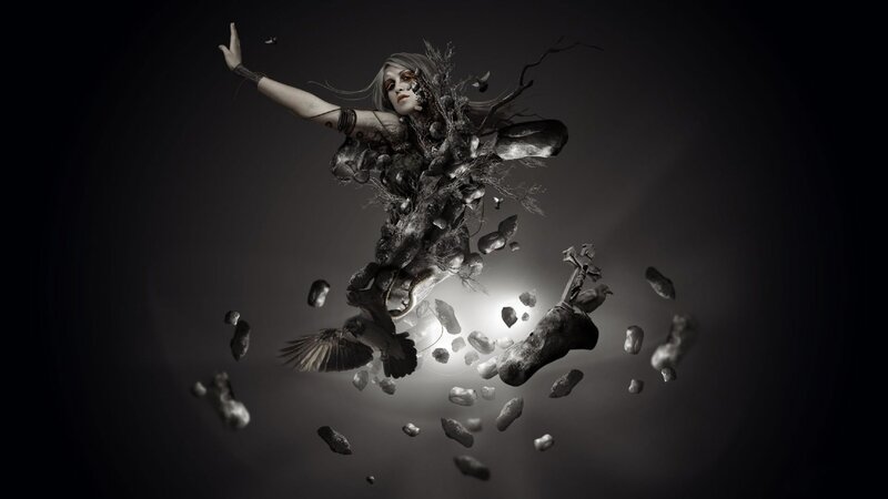 Woman Disintegrating into Debris — Black