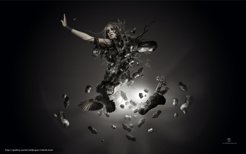 woman disintegrating into debris