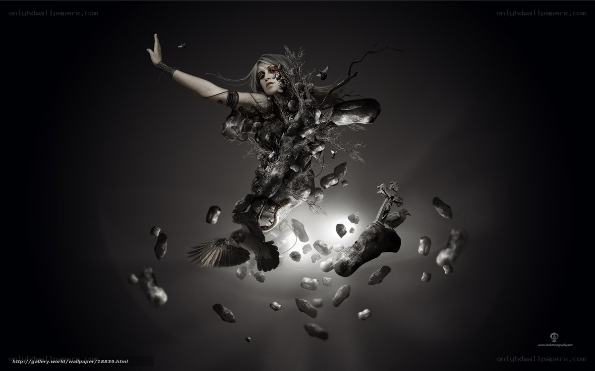 woman disintegrating into debris