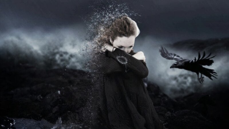 Woman Disintegrating into Particles
