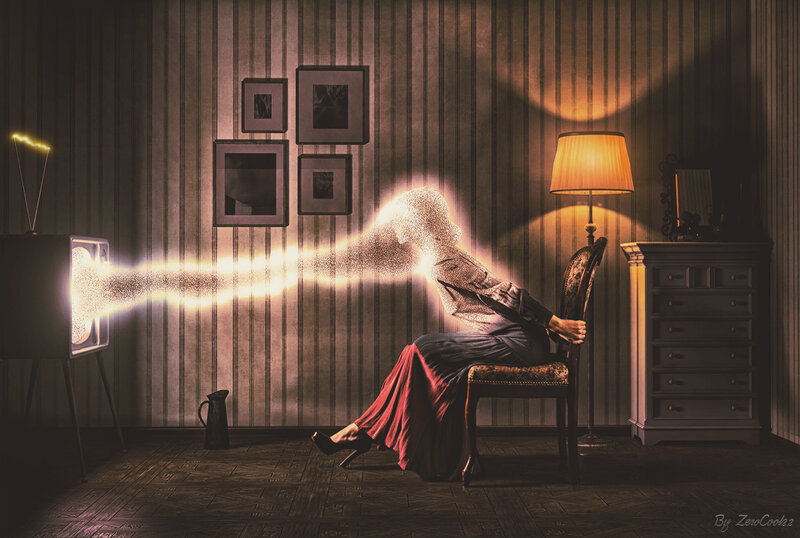 Woman Dissolving into Light