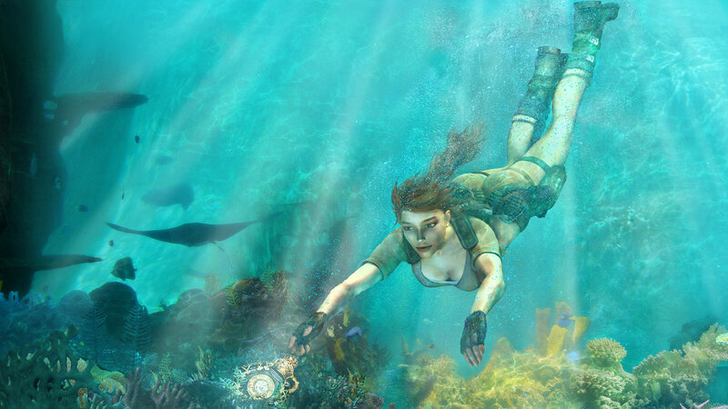 Woman Diving Underwater — Blue, Serene