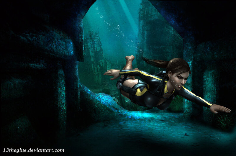 Woman Diving Underwater — Blue