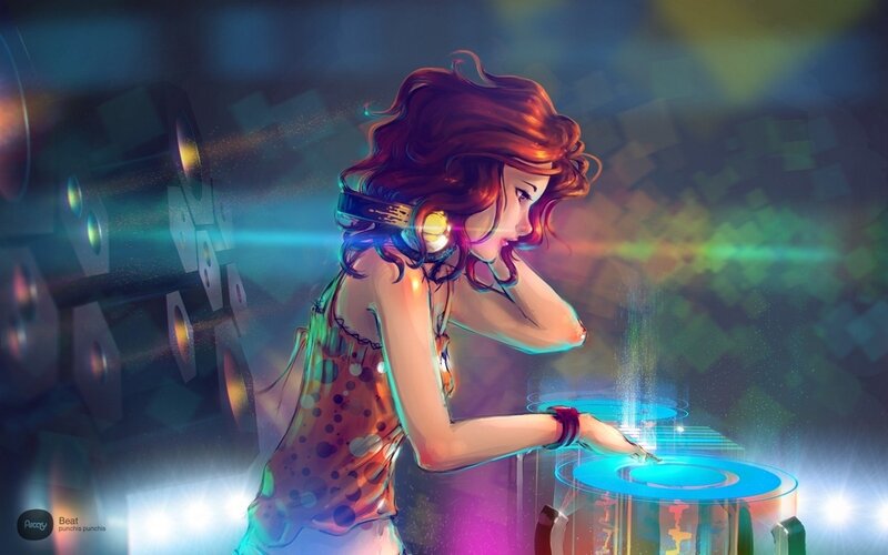 Woman Dj at Turntable — Blue, Energetic