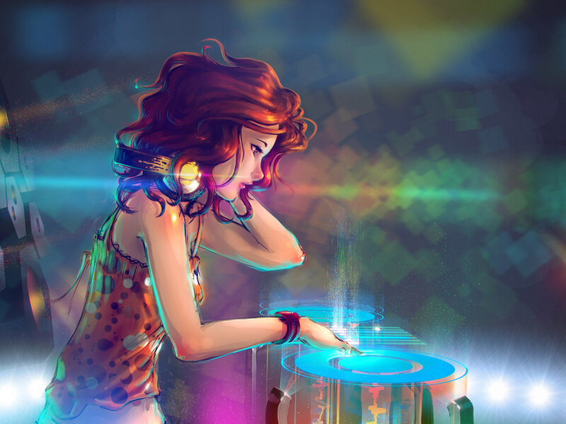 Woman Dj at Turntable — Blue