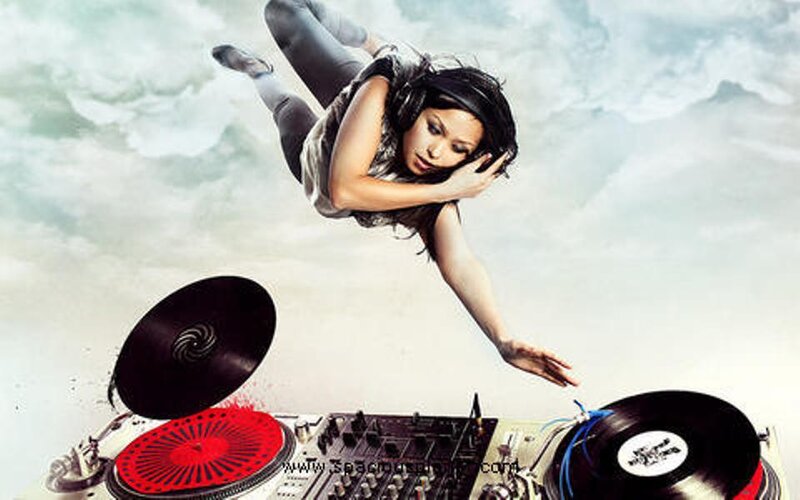 Woman DJ Floating Above Turntables