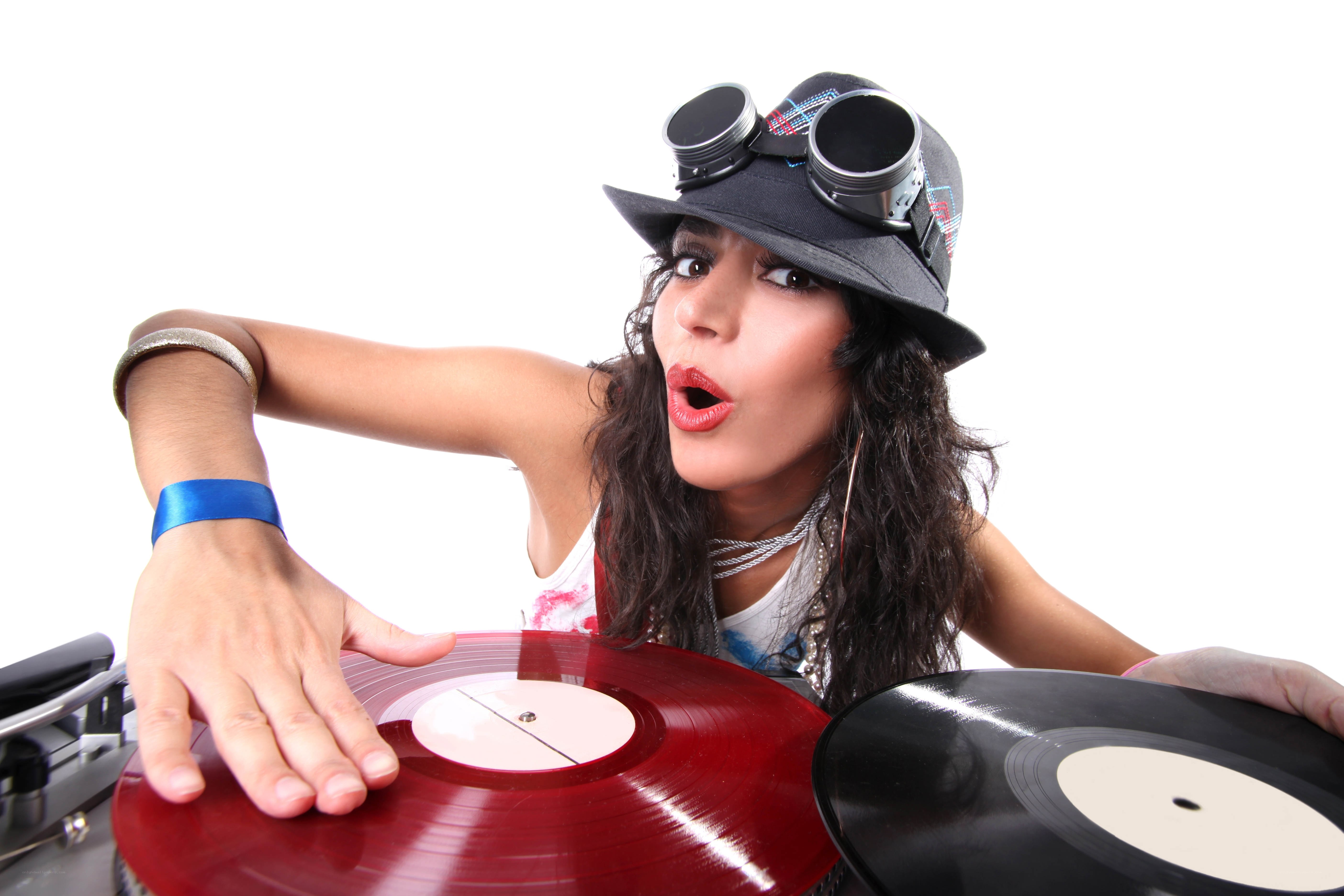 woman dj with vinyl records