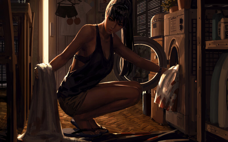 Woman Doing Laundry — Brown