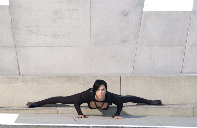 woman doing split on steps