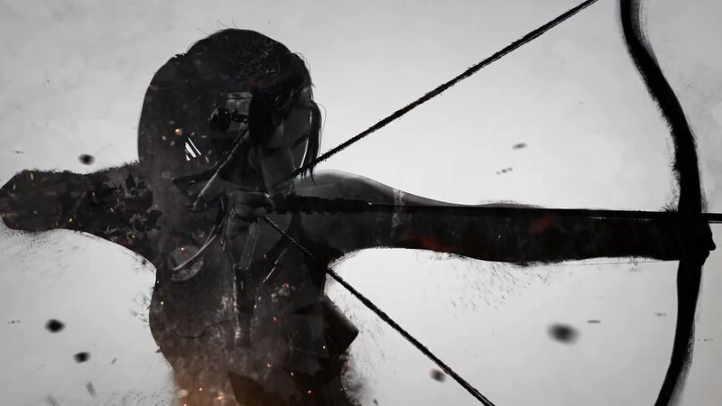 Woman Drawing Bow — Black, Dramatic, Digital Art, Arrow