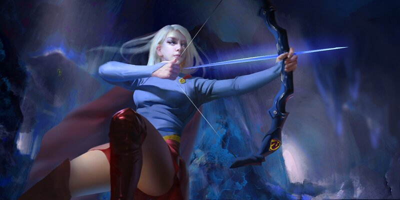 Woman Drawing Bow — Blue, Dramatic, Night