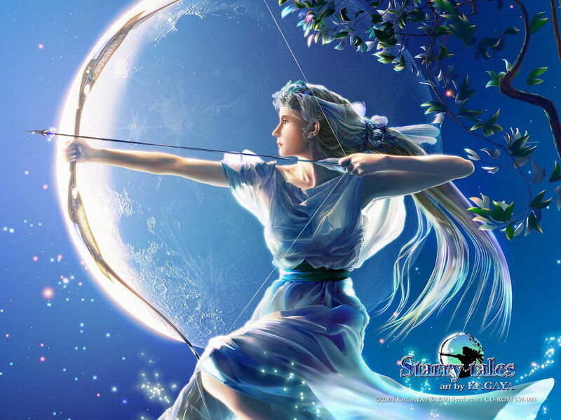 Woman Drawing Bow — Blue, Serene
