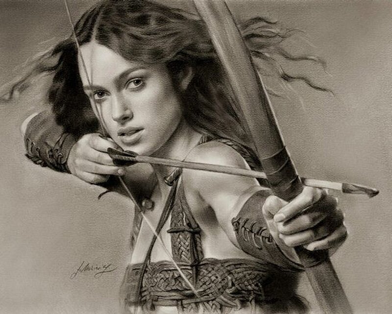 Woman Drawing Bow — Gray