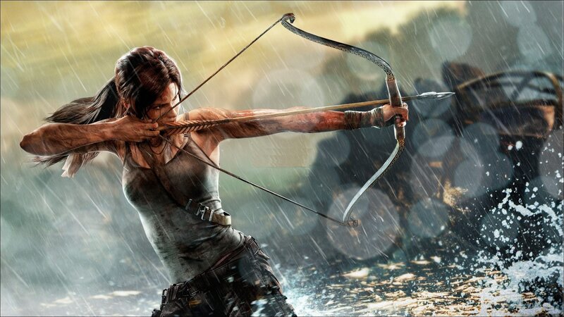 Woman Drawing Bow in Rain — Gray