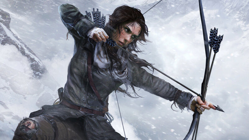 Woman Drawing Bow in Snow