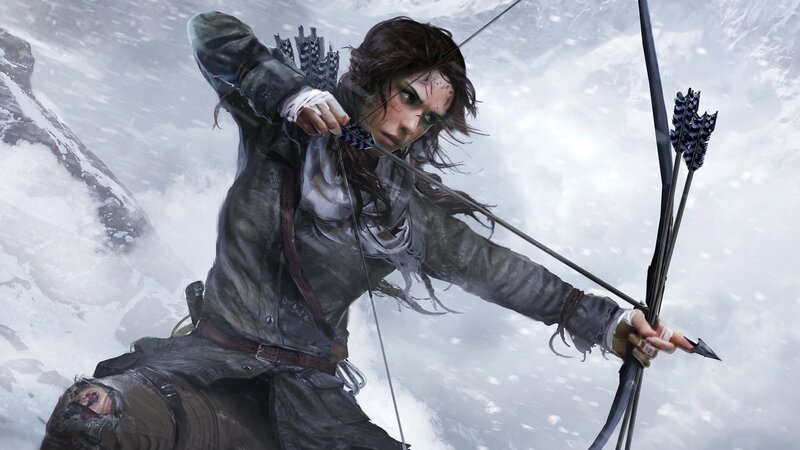Woman Drawing Bow in Snow — White