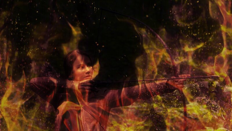 Woman Drawing Bow — Orange, Dramatic, Digital Art