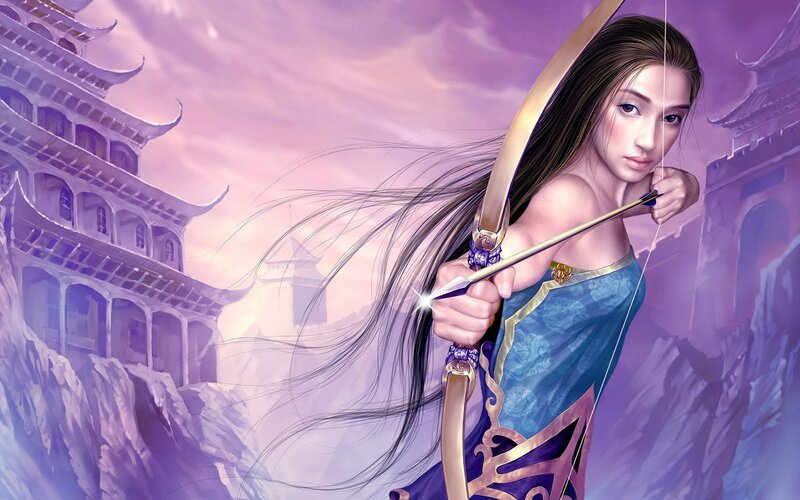 Woman Drawing Bow — Purple