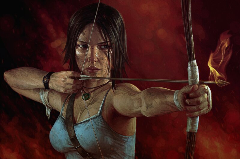 Woman Drawing Bow — Red, Dramatic