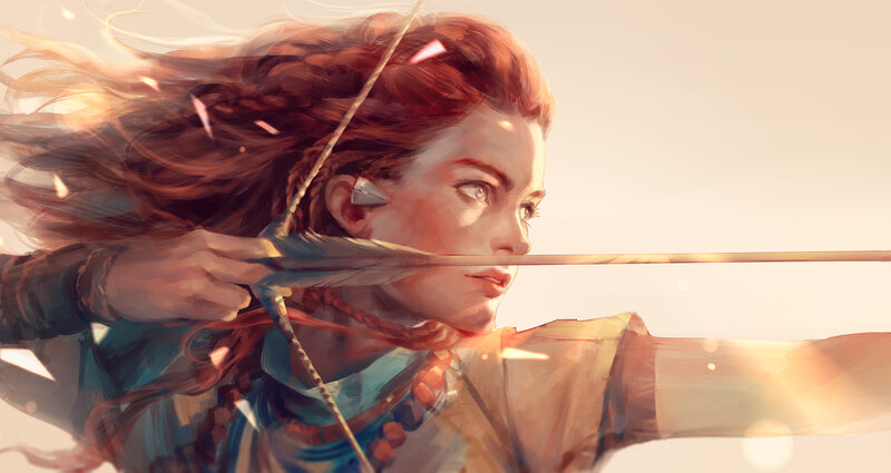 Woman Drawing Bow — Red