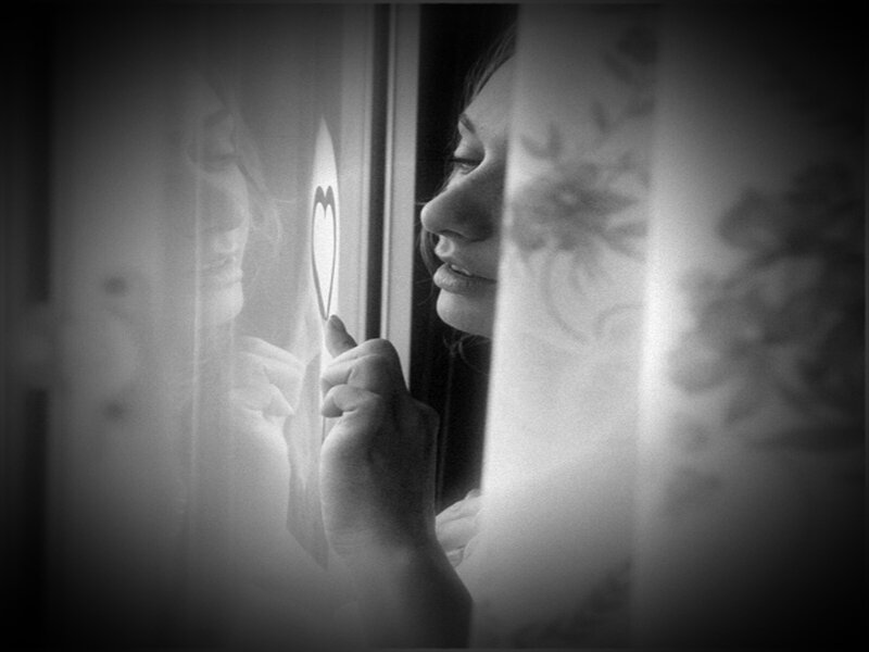 Woman Drawing Heart on Window — Black