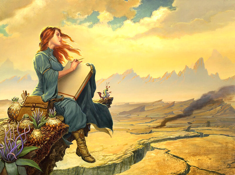 Woman Drawing on Cliff