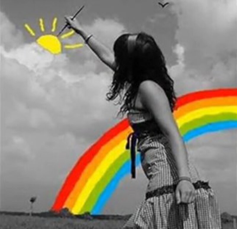 Woman Drawing Rainbow