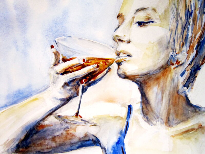 Woman Drinking Cocktail — Blue, Calm