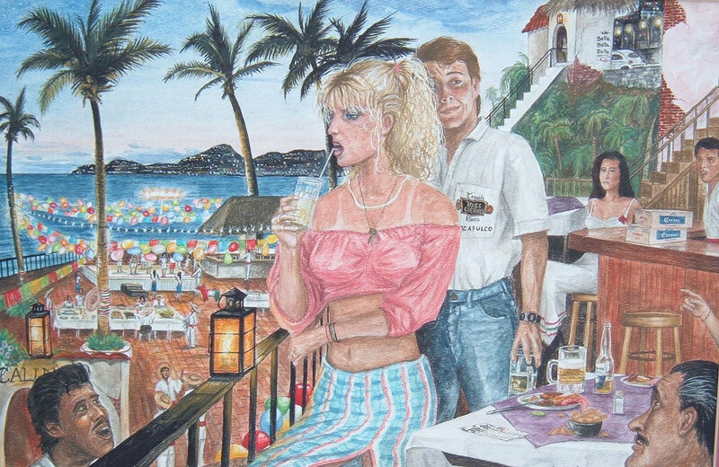 Woman Drinking Cocktail — Blue